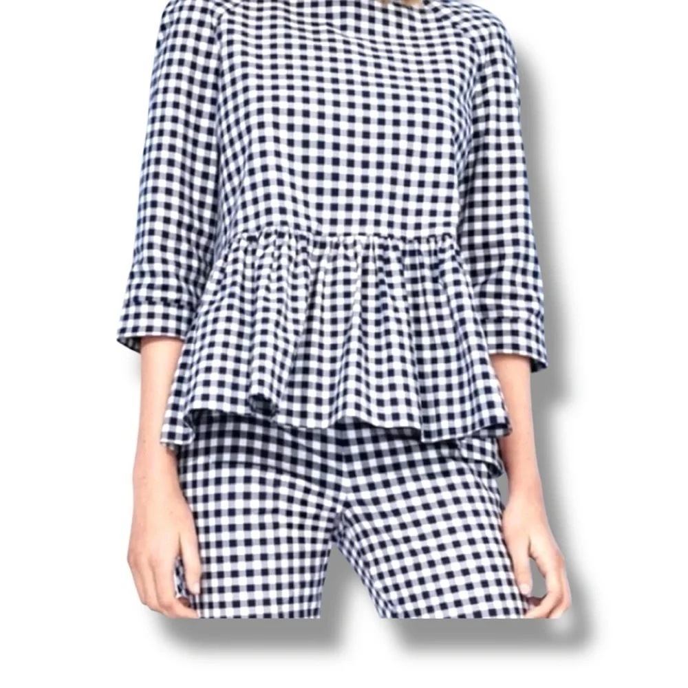 Small Victoria Beckham For Target Gingham Blue White Plaid Ruffle Preppy Cotton